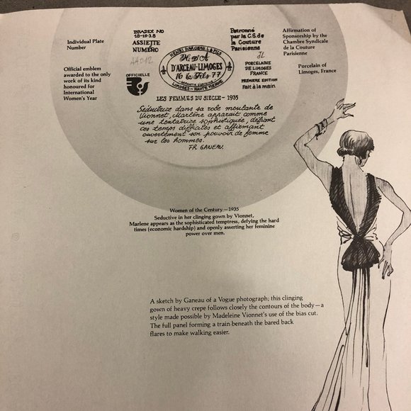 1935 Ganeau's Women of the Century Porcelian COA - Picture 5 of 8